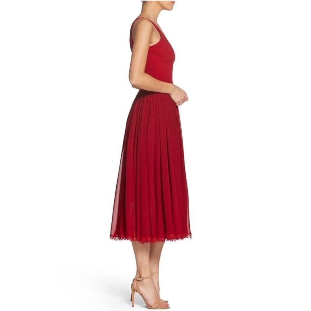 NWT Dress the Population Alicia Cocktail Midi Dress Mixed Media Chiffon Size L - Picture 3 of 10